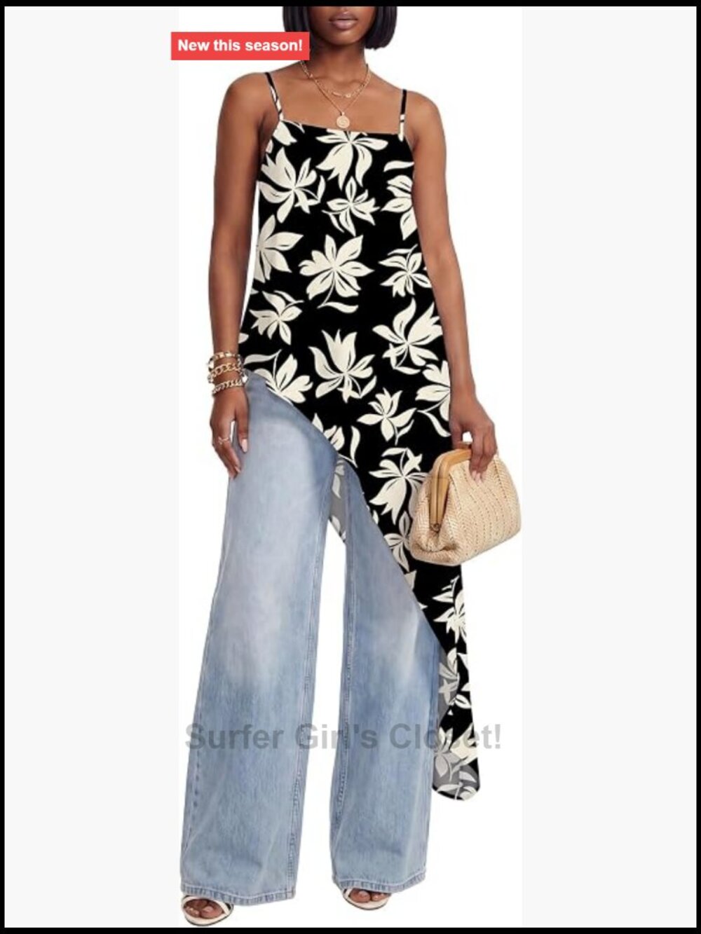Asymmetrical Hem Sleeveless Cami Top with Spaghetti Straps